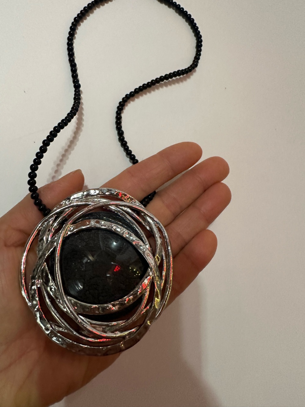 Black Natural stone necklace with a Giant Pendant